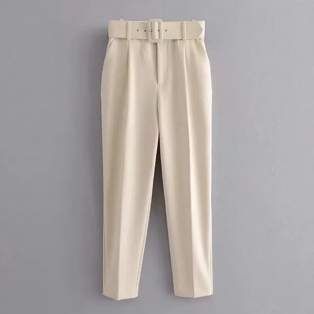 Za Women's Blazers Pants Suits Jackets Set 2 Pieces With Belt Trousers Green Office Ladies Workwear Outfits Female Summer Blue