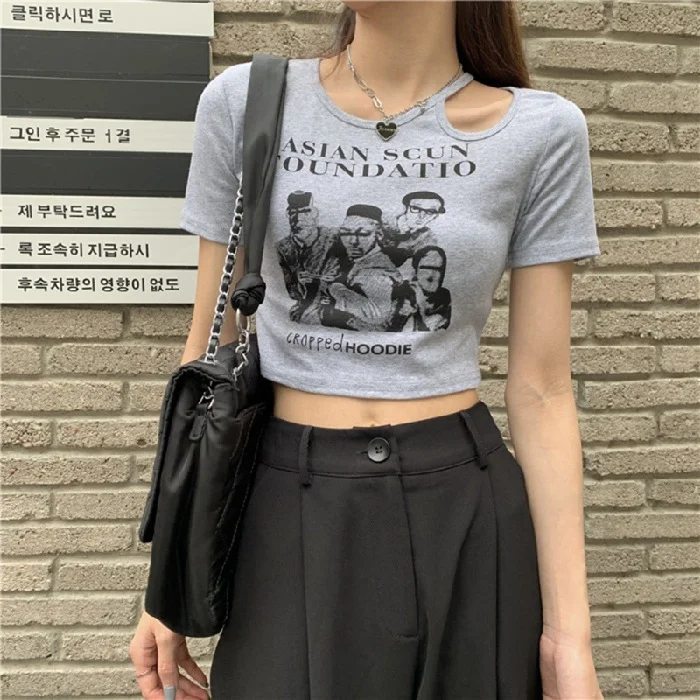 Brownm Brownm Short-Sleeved T-Shirt Female Summer 2024 New Retro Slim Heart Machine Hollow-Out Hot Girl Ins Trendy Top