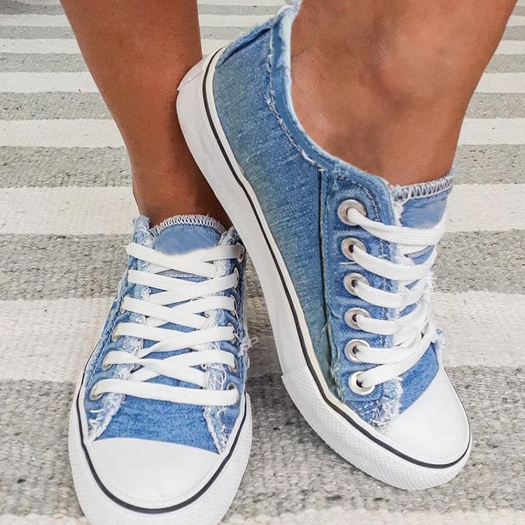 Women's  Slip-On Low Top Denim Flat Heel Sneakers Canves Casual Shoes Old Schoo Plus Size Women Sneakers Vulcanize Shoes