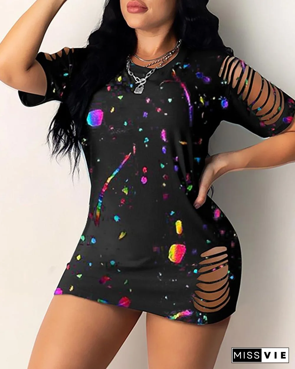 Colorblock Ladder Cut Out T-shirt Dress