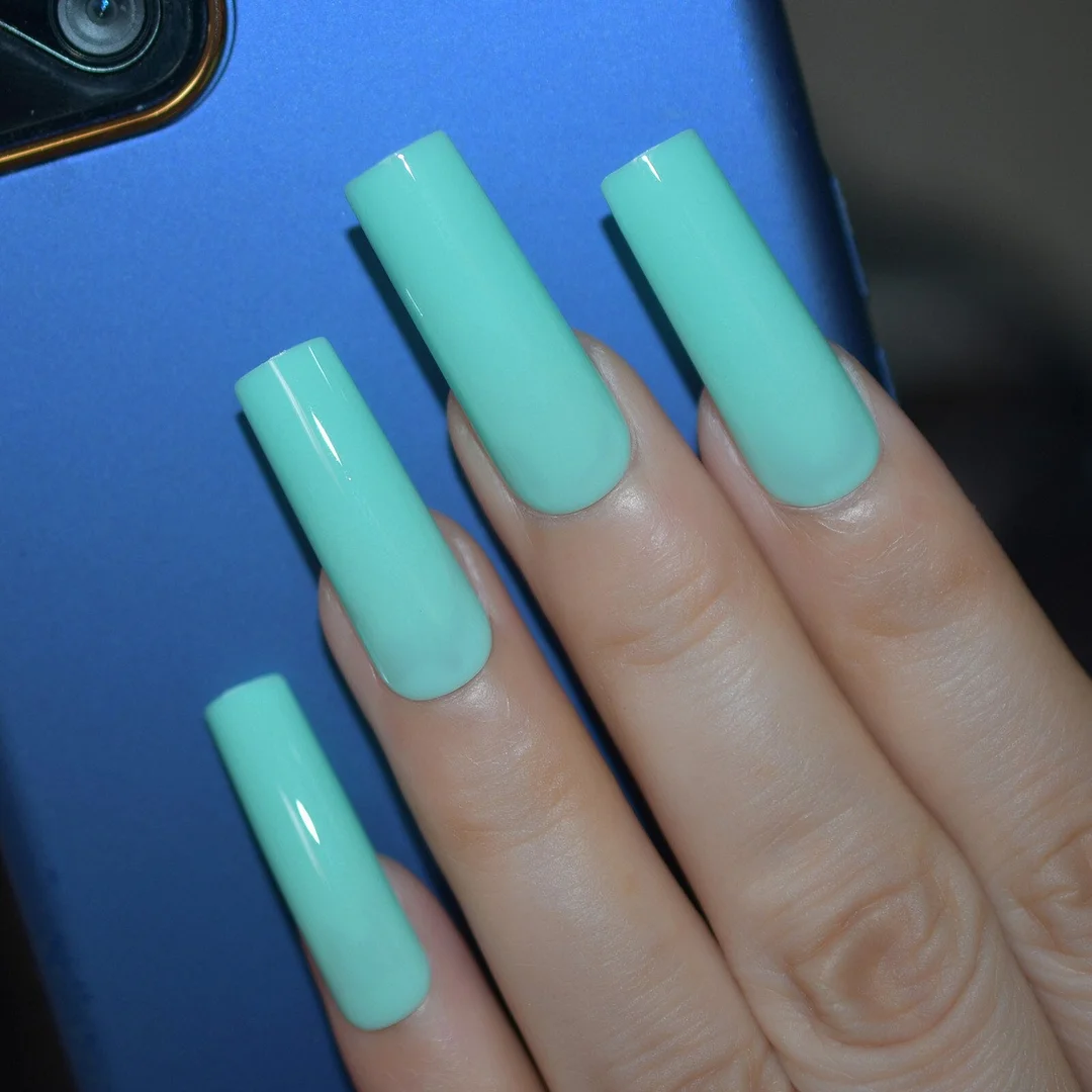 Glossy Big Glossy Fake Nials Reusable Square Nails Dark Green Medium Long Nails Manicure Design Fake Nails Pure Color To Choose-Nail Inspo