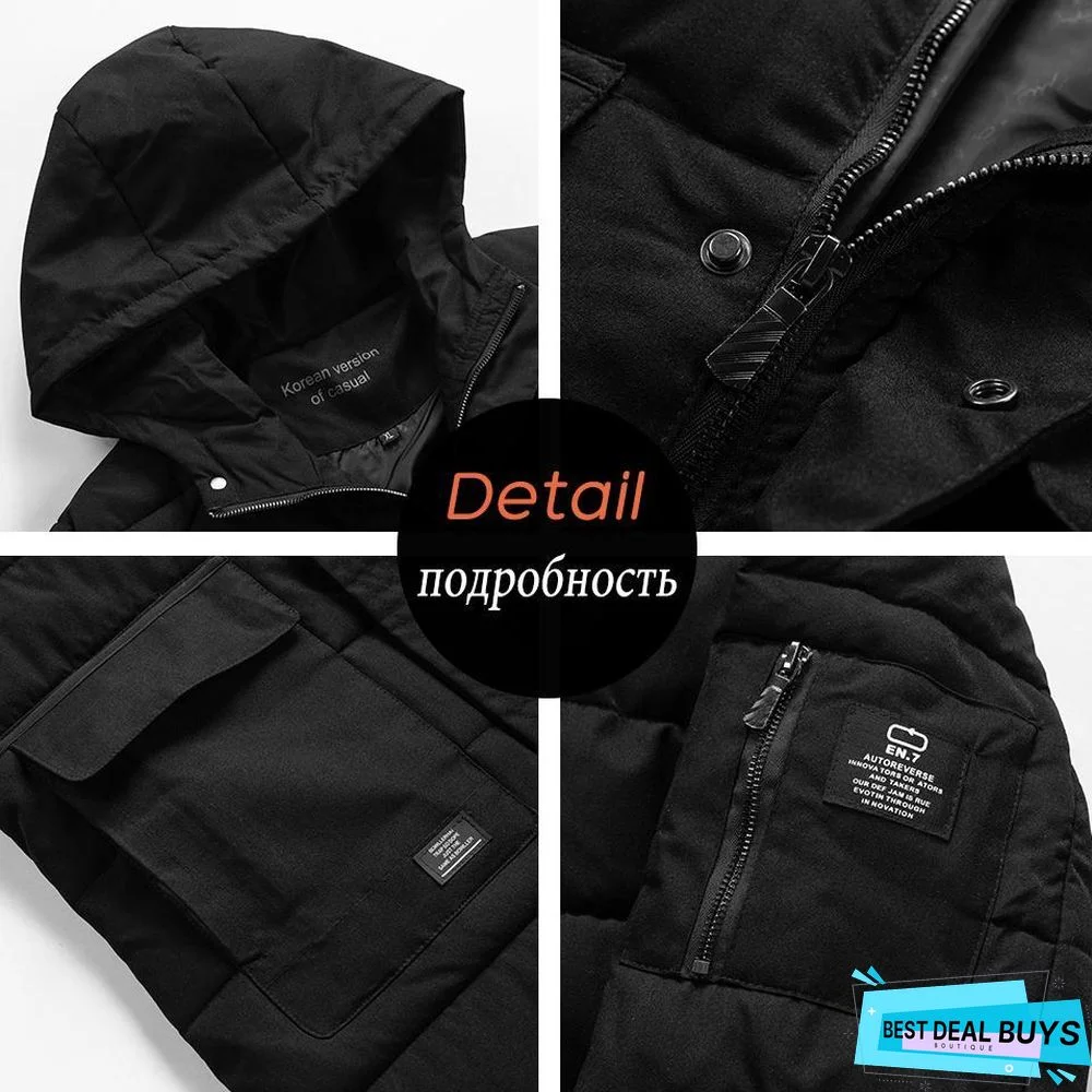 Men Long Casual Hooded Thick Warm Jacket Parkas Coat Fashion Hat Waterproof Overcoats Men Plus Size