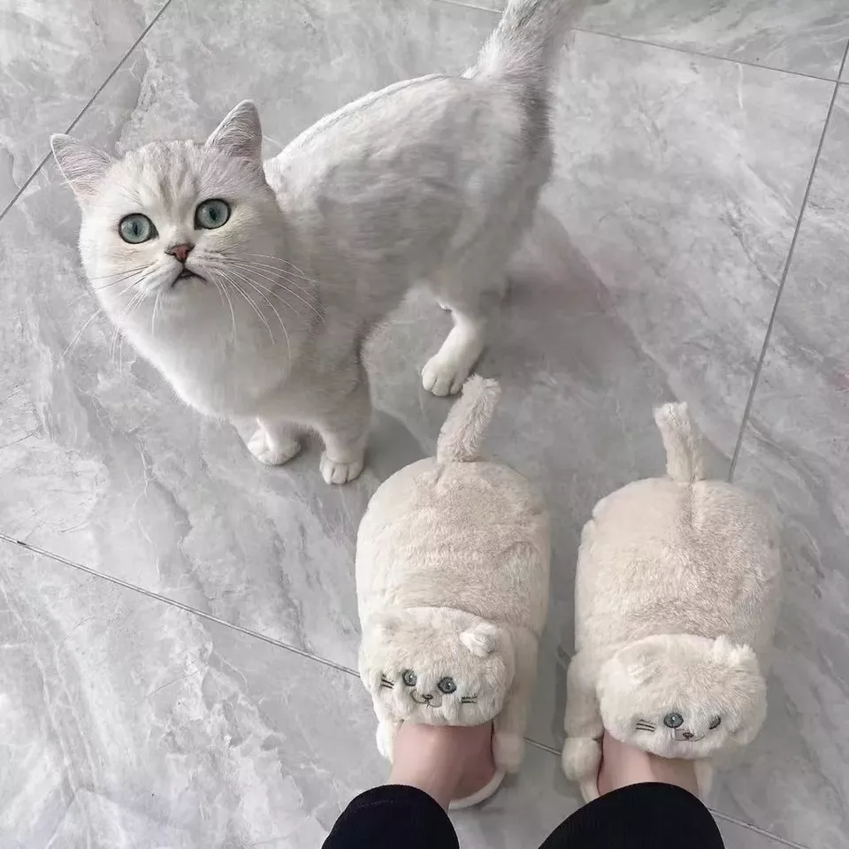 Winter Furry Cuddly Cat Soft Anti-Slip Home Slippers