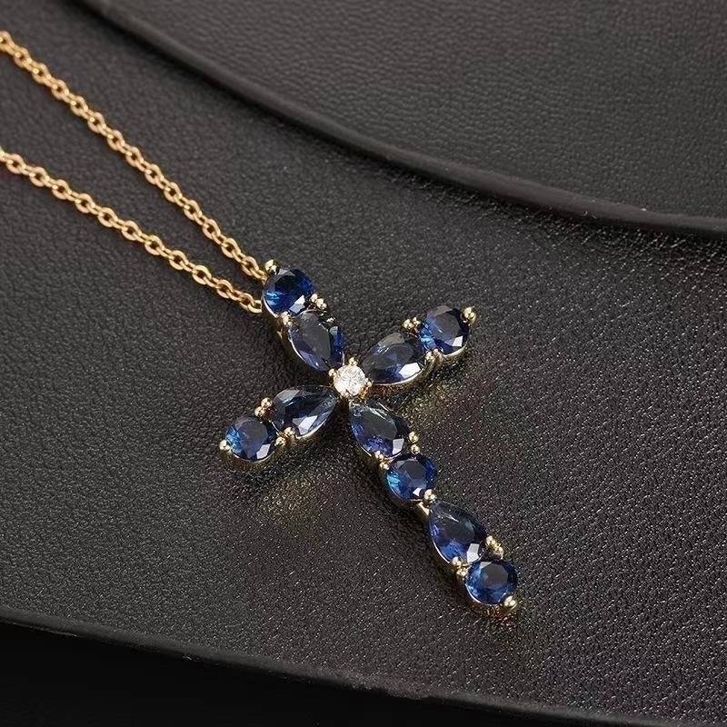 Stainless Steel 18K Gold Plated Minimalist Plating Inlay Cross Zircon