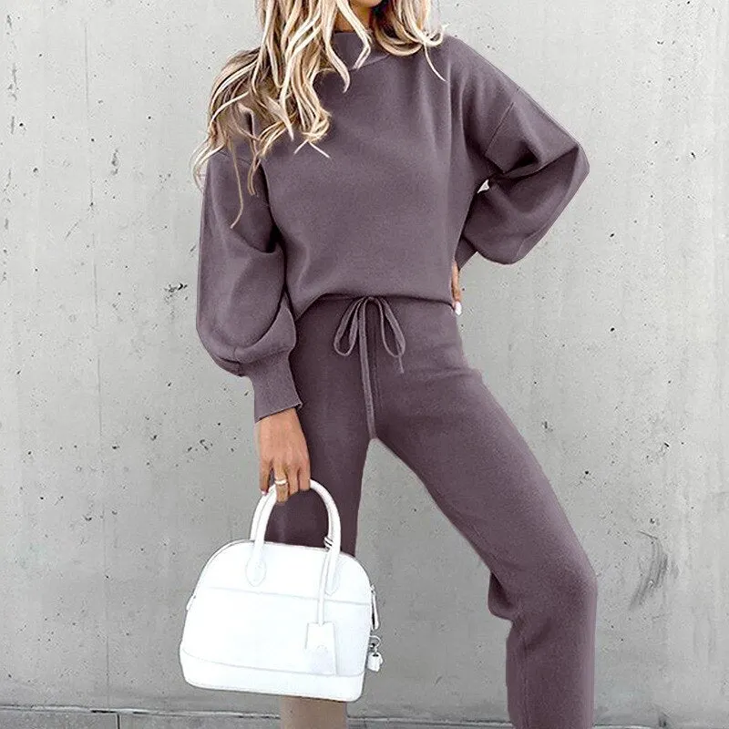 Women's Tracksuit 2 Piece Sets Autumn Solid Fashion Casual Outfits Long Sleeve Tops High Waist Bandage Pants Oversized Hoodies