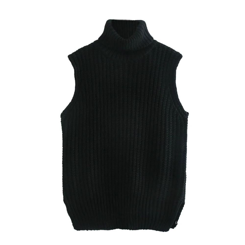 2021 New Women Knit Sweater Vest High-neck Oversized Loose Knited Top Sleeveless Woman Sweater Pullover Female Clothes