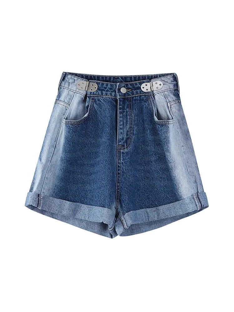 Women&#39;s Casual High Waist Denim Shorts 2022 Summer Washed Gradient A-line Jean Shorts Femme Y2K Streetwear Harajuku Short Pants