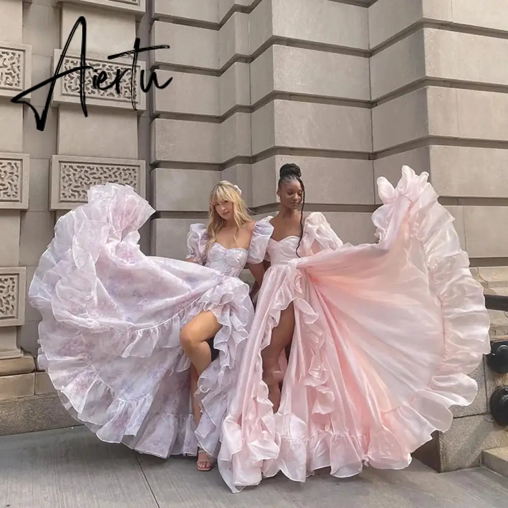 Aiertu Serendipity A-Line Chiifon Floral Ruffles Evening Dress Square Collar Elegant Custom Made Homecoming Prom Gown For Women 2024 Aiertu