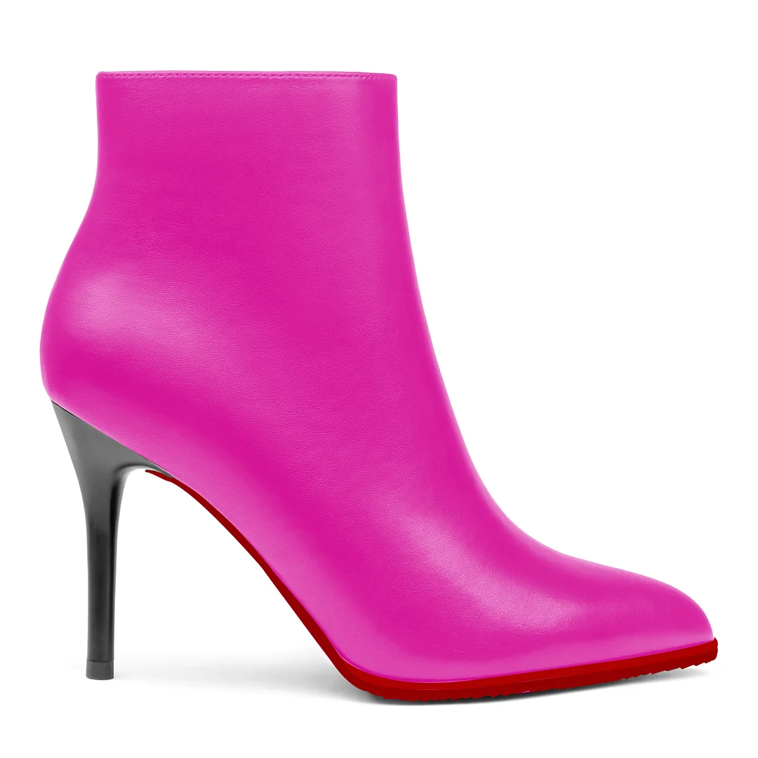 95mm Women's Side Zipper Red Bottoms Ankle Boots Heeled Shoes-MERUMOTE