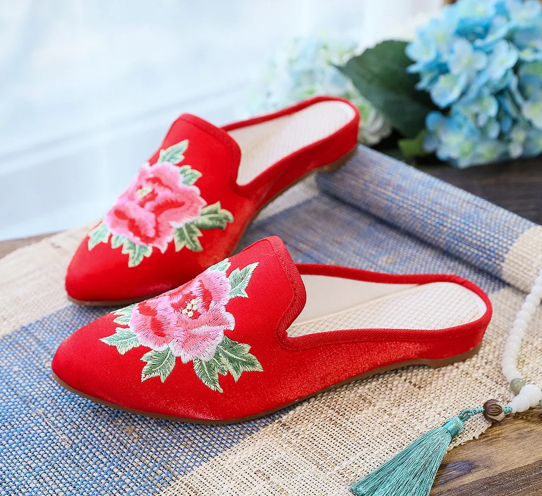 Colourp Colourp Tip Fashion Collocation Cheongsam Peony Embroidered Cloth Slippers Women Shoes Cloth Shoes
