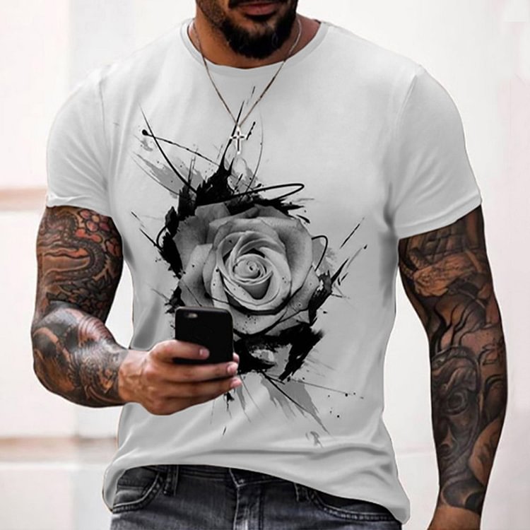 Round Neck Print Floral Casual Short Sleeve Men's T-shirt