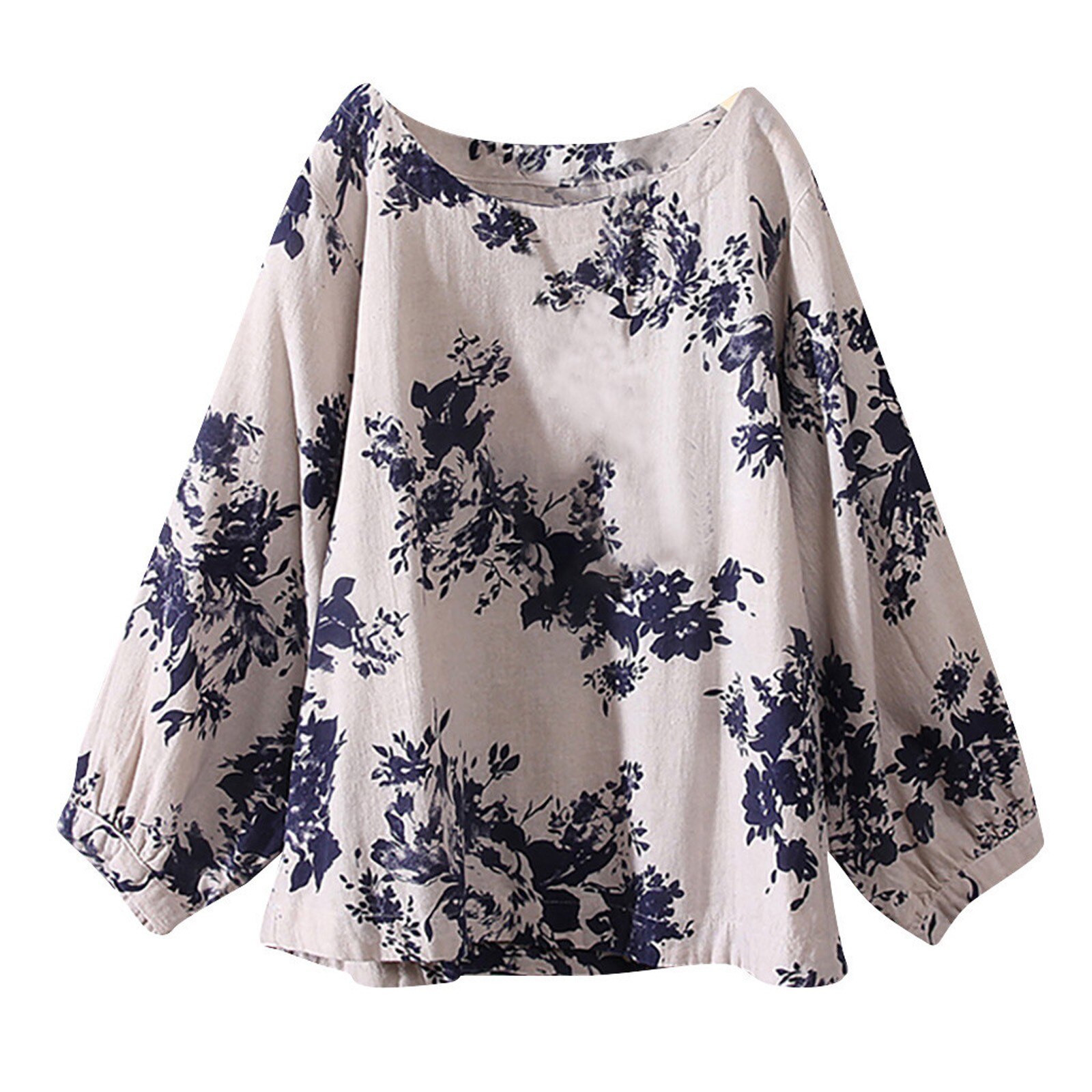 Vintage Boho Floral Printing Blouse Women Soft Cotton Long Sleeve Loose Pullover Plus Size Shirts