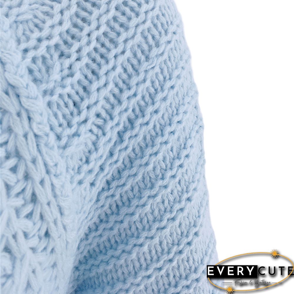 Solid Light Blue Knit Pullover Sweater