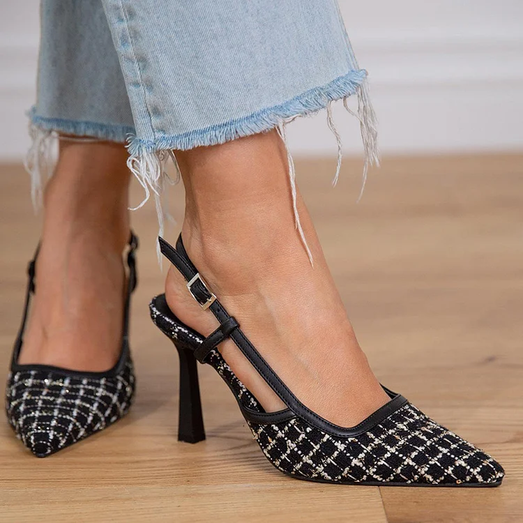 New Plaid Black High Heels