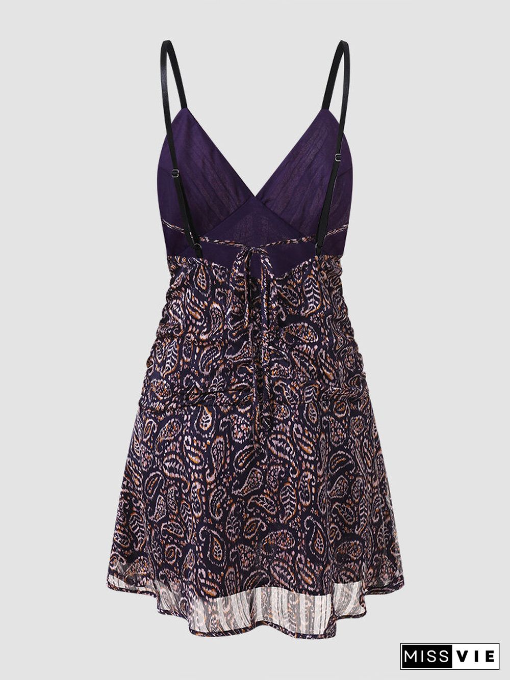 Paisley Print Open Back Adjustable Strap Knotted Vintage Dress