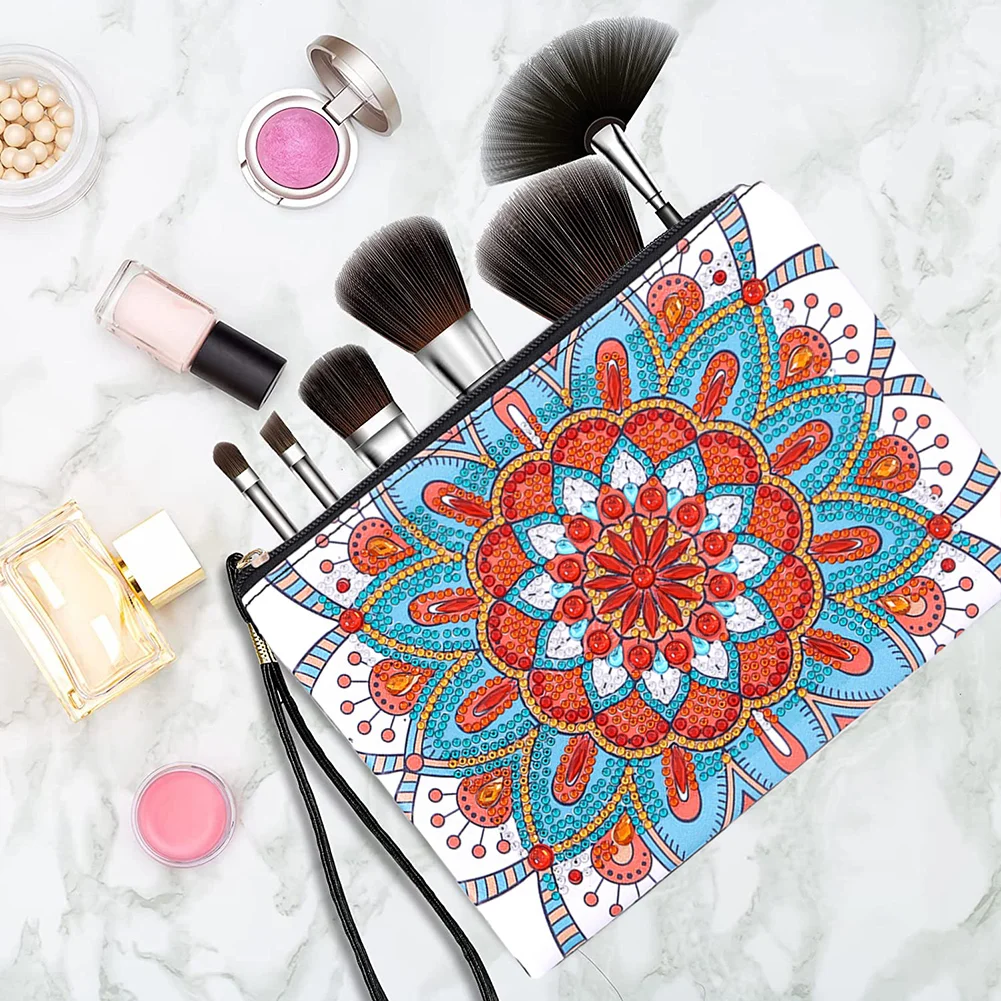 DIY Mandala Diamond Art Cosmetic Bag Flowers Single Sided PU Women Clutch