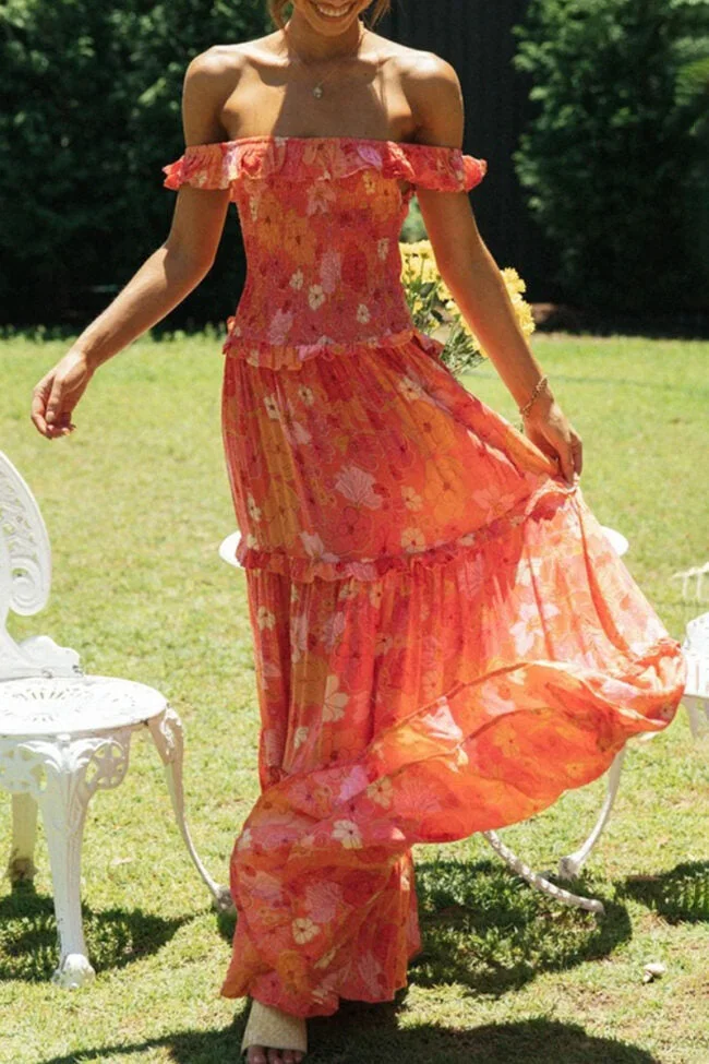 Floral Wrap Off Shoulder Maxi Dresses