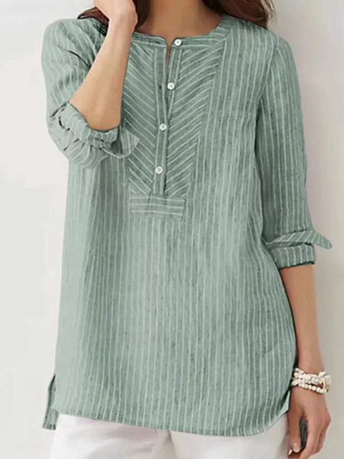 Loose Casual Stripe Printed Standing Collar Shirt