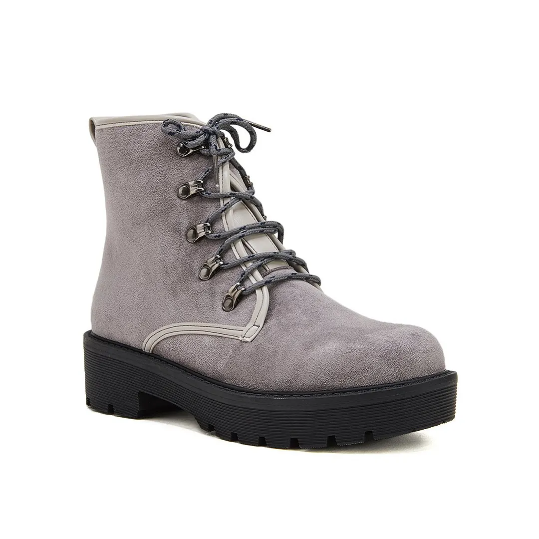 Women's Simple Faux Suede Lace Up Combat Boots