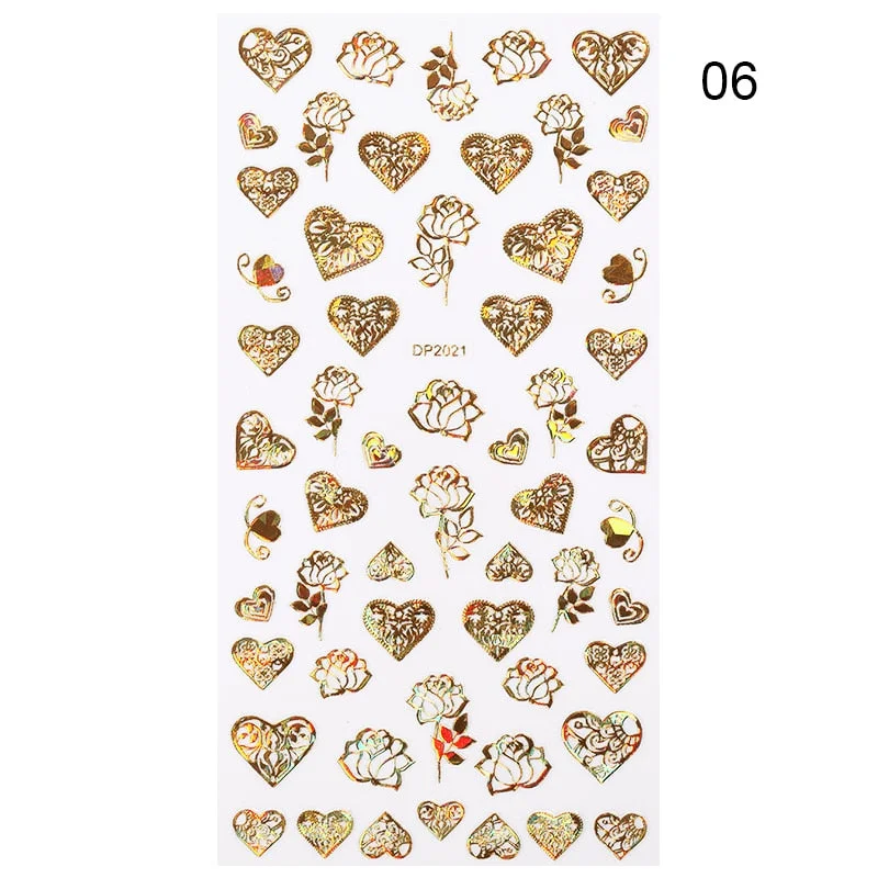 1 Sheet 3D Nail Stars Love Stickers Glitter Shiny Decoration Decal DIY Transfer Adhesive Colorful Nail Tips Tattoo Manicuring