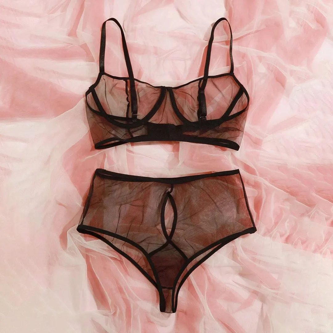 Erotic Underwear Women Set Sexy Lace Lingerie Mesh Perspective Lenceria Sensual Mujer Seamless Bra Set Hollow Out Sexy Brief Set