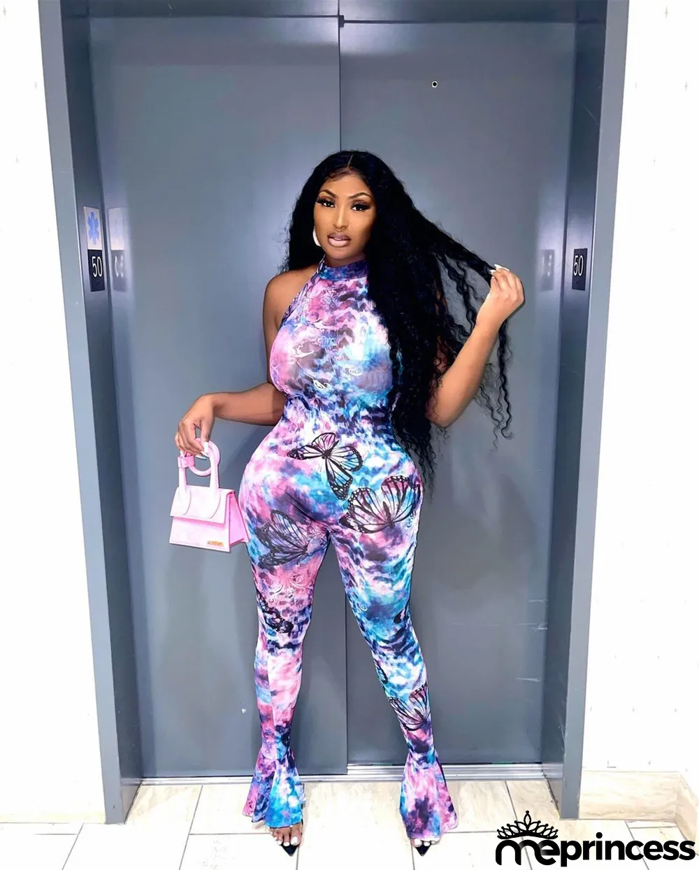 Sexy Butterfly Print Halter Jumpsuit