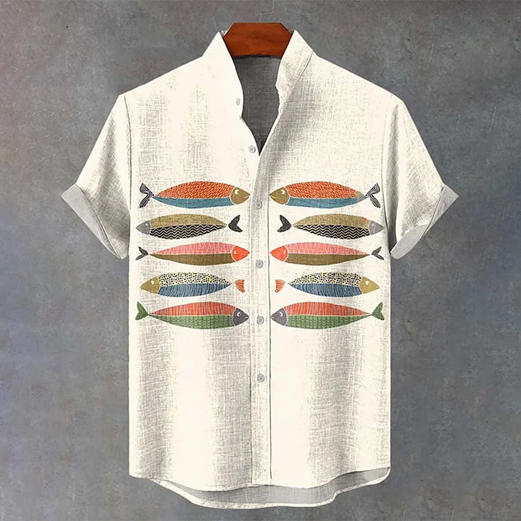 Men'S Fish Art Print Casual Short Sleeve Shirt