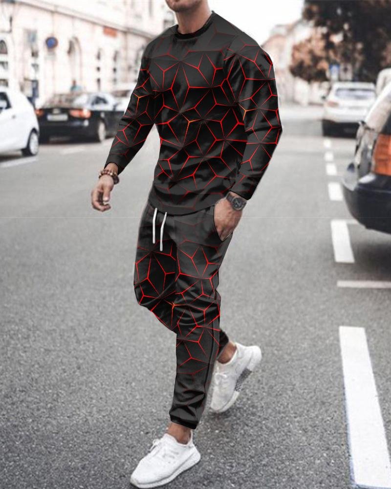 Men's Fashion Red Triangle Printing Long-sleeved Suit