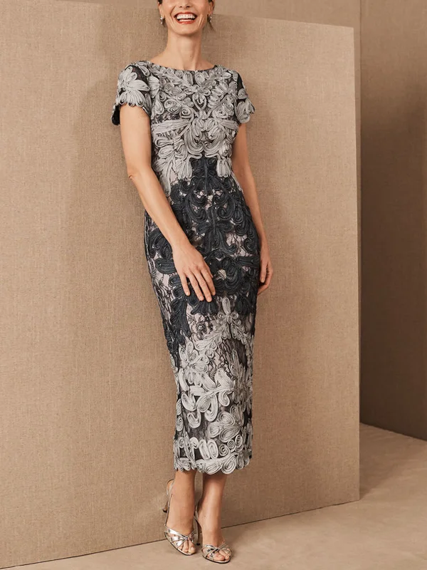 Round Neck Short Sleeves Midi Dress