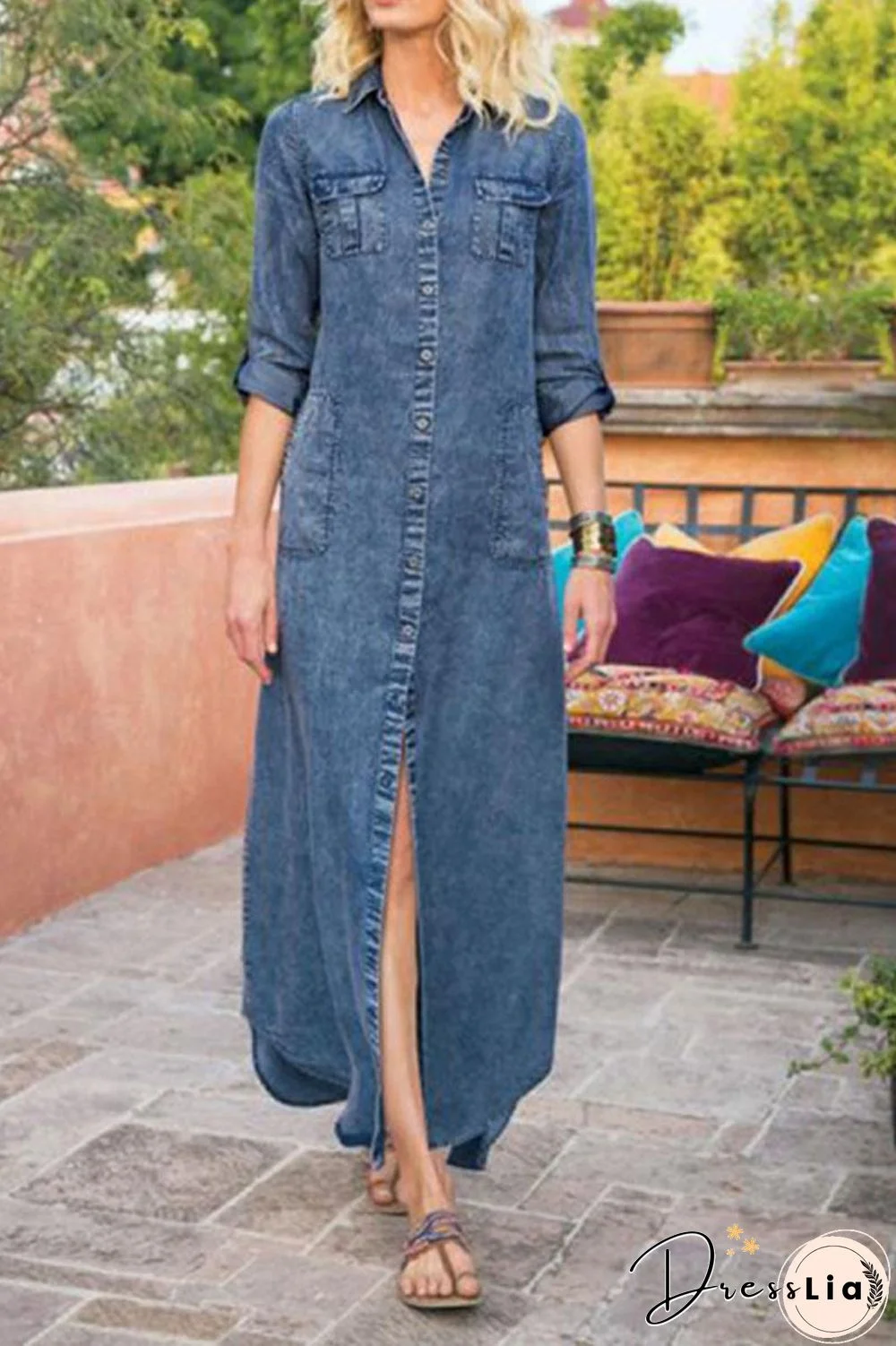 Denim Long Sleeve Maxi Dress