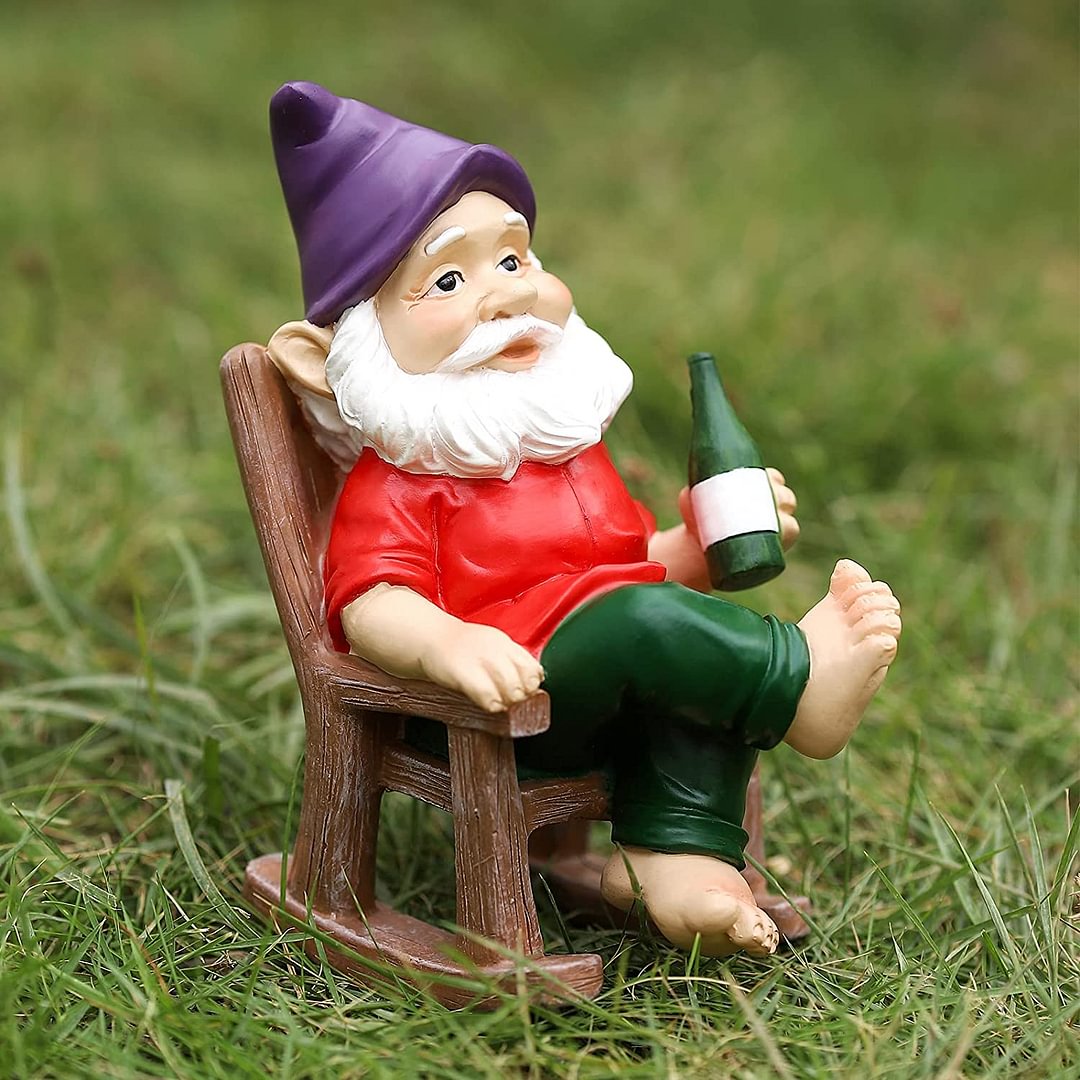 Hausure Garden Gnome Sitting on Rocking Chair