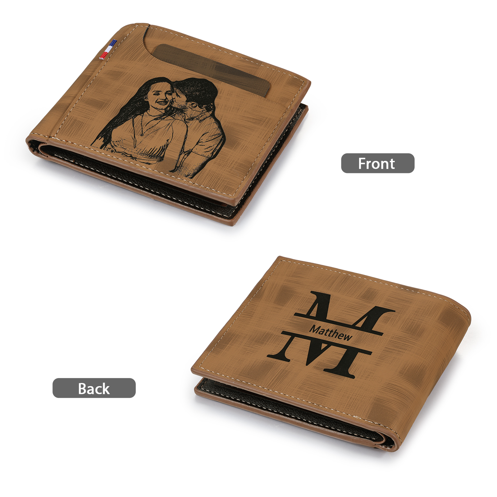 Portefeuille Classique 1 Prénom et Lettre Personnalisés avec Photo Porte-Monnaie Carte