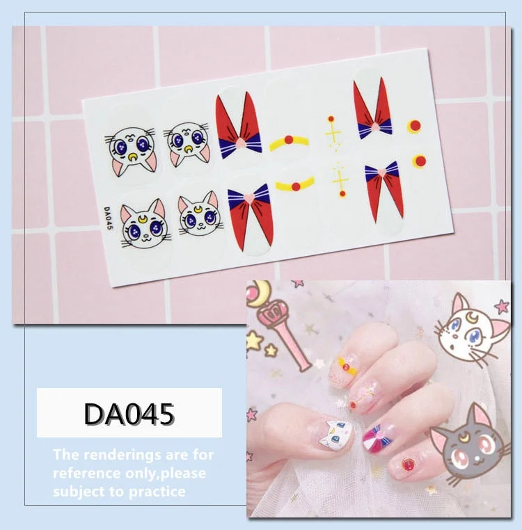 Full Cover Wraps Nail Polish Stickers Strips Plain Nail Art Decorations Heart Designs Glitter Powder Manicure Tips-Nail Inspo