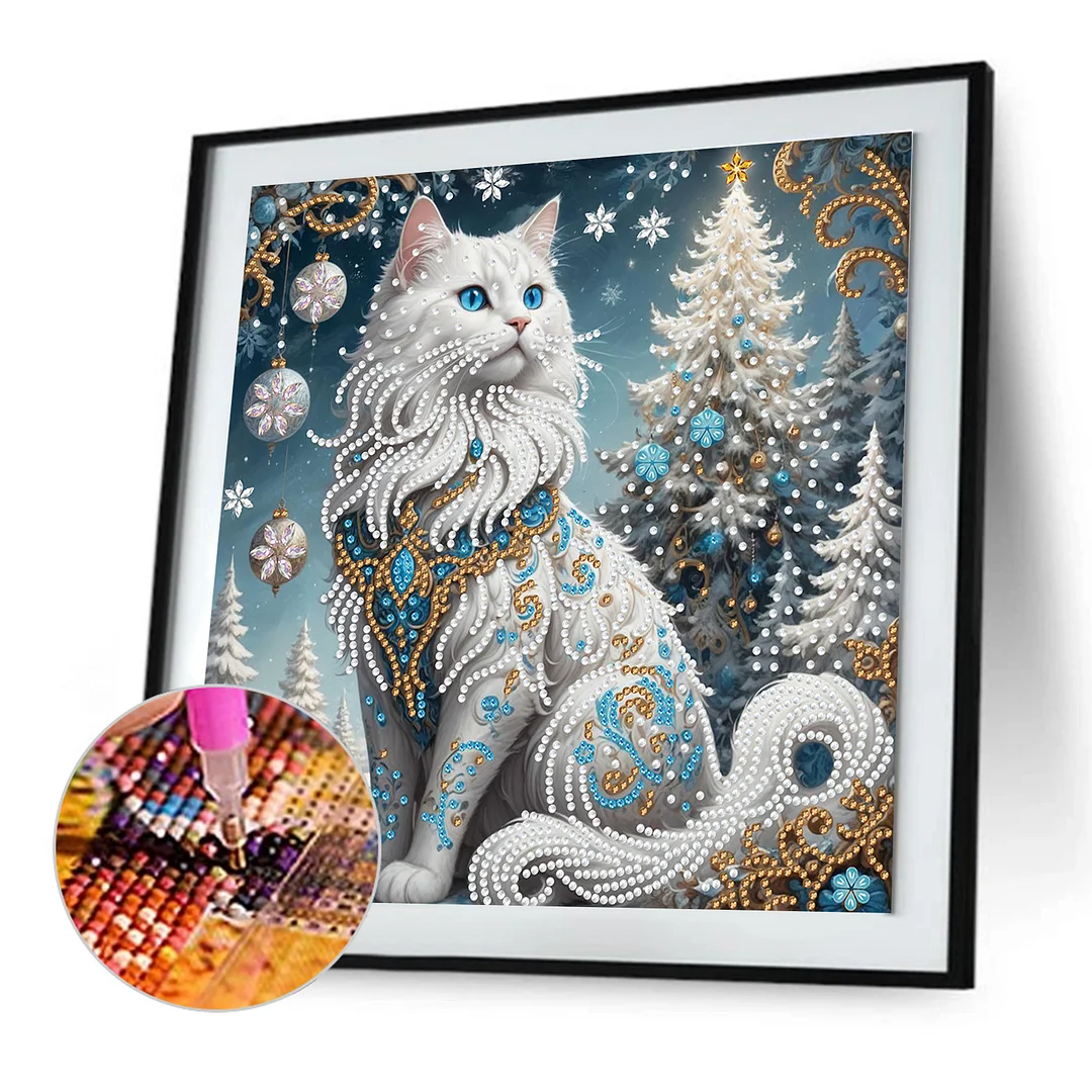 Winter Cat - Partial Special Shaped Drill Diamond Painting Kits (Canvas|30*30cm)