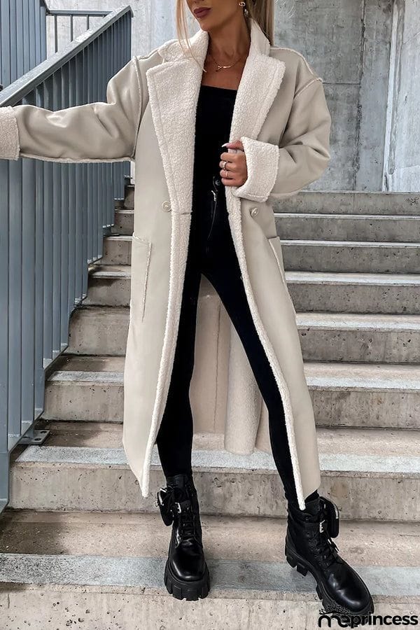 Harvey Pocket Long Sleeve Leather Plush Lined Button Down Coat
