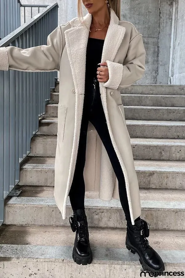 Harvey Pocket Long Sleeve Leather Plush Lined Button Down Coat