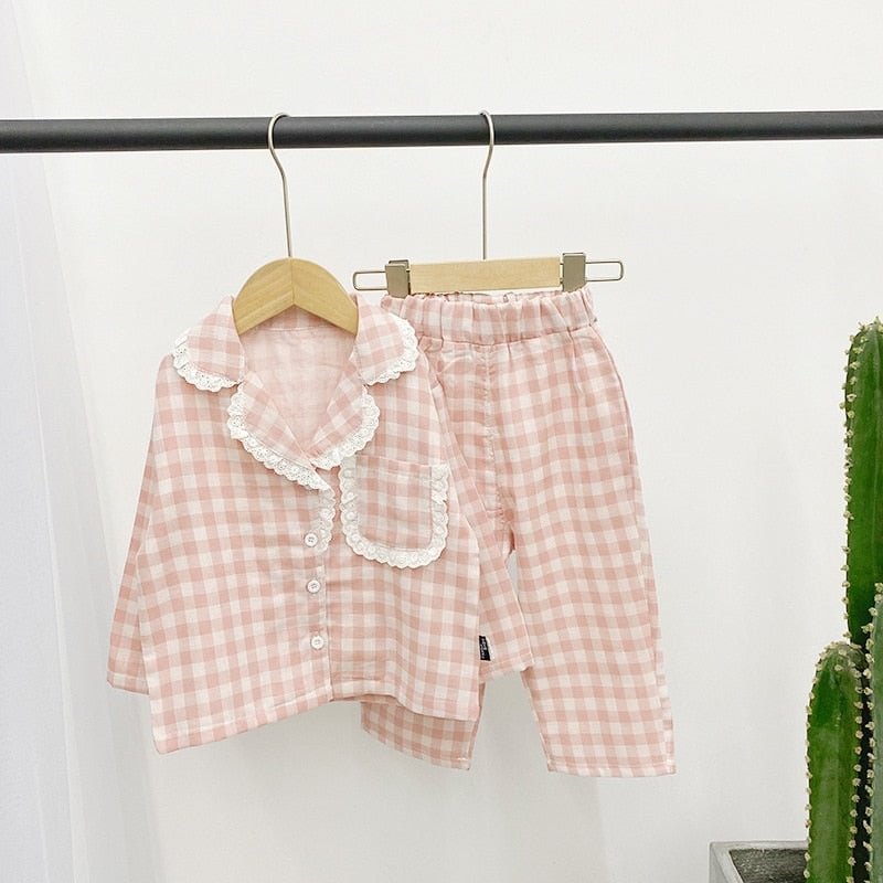 Baby Girl Plaid Pajamas Clothes Set Cotton Coat+Pant 2PCS Spring Autumn Infant Toddler Child Lounge Suit Baby Home Suit 1-10Y