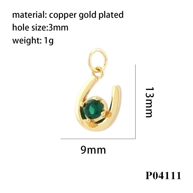 Minimalist U Shape Copper Plating Inlay Zircon 18k Gold Plated Charms