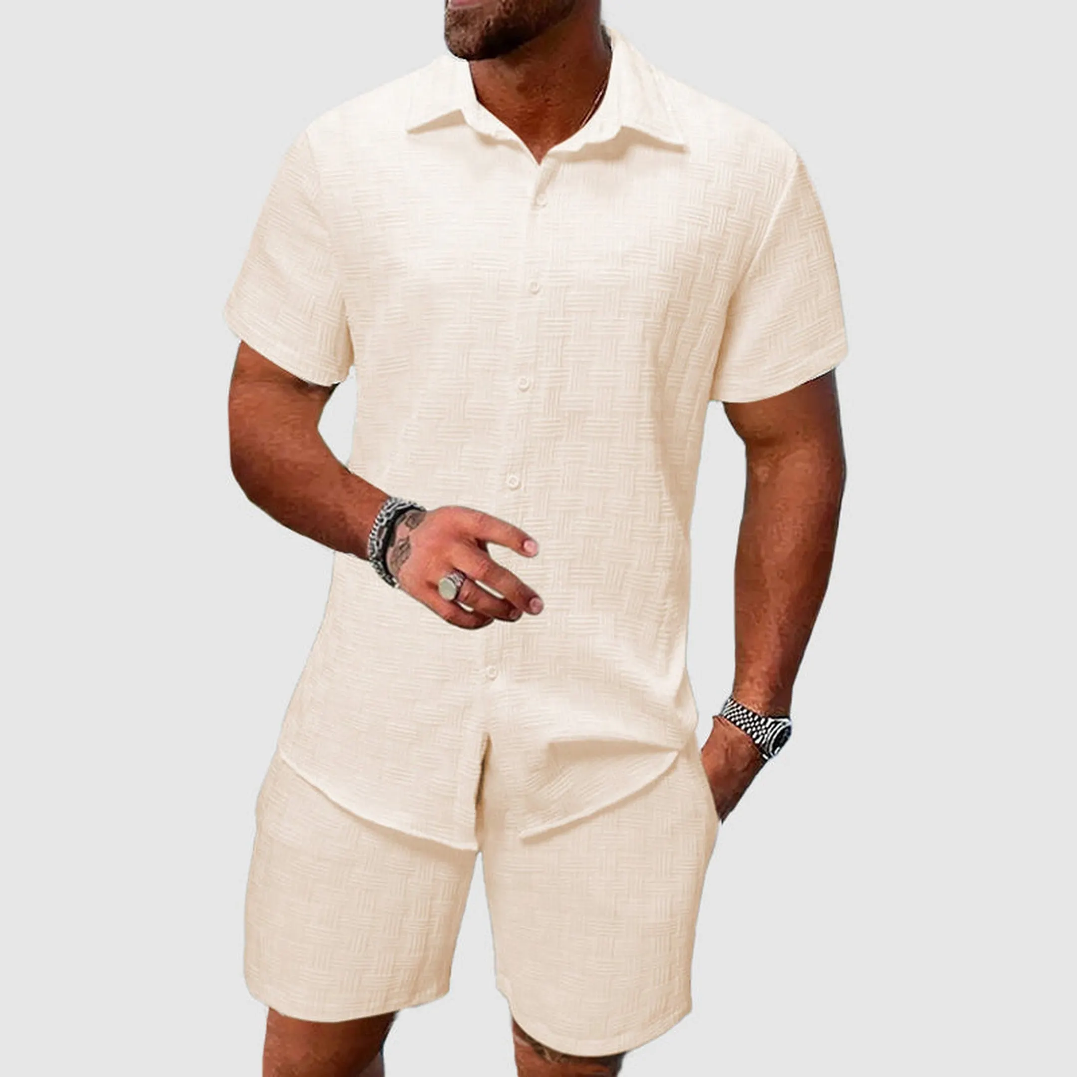 Men's Woven Shirt and Shorts Set &ndash; Breathable Holiday Co-ord