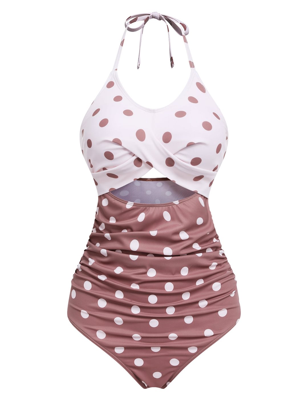 [Pre-sale] Retro Polka Dots Patchwork One-piece Swimsuit