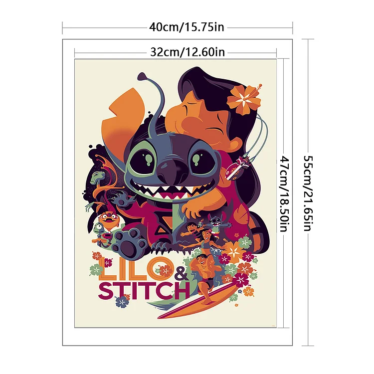 【Huacan Brand】Stitch Lilo 11CT Stamped Cross Stitch 40*55CM(28 Colors)