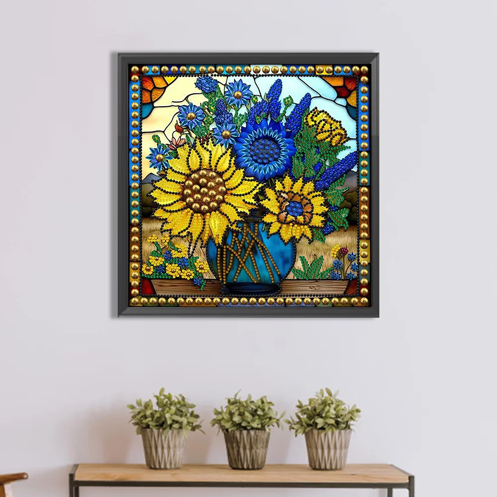 Diamond Painting - Partial Special Shaped Drill - Stained Glass Sunflower(Canvas|30*30cm)