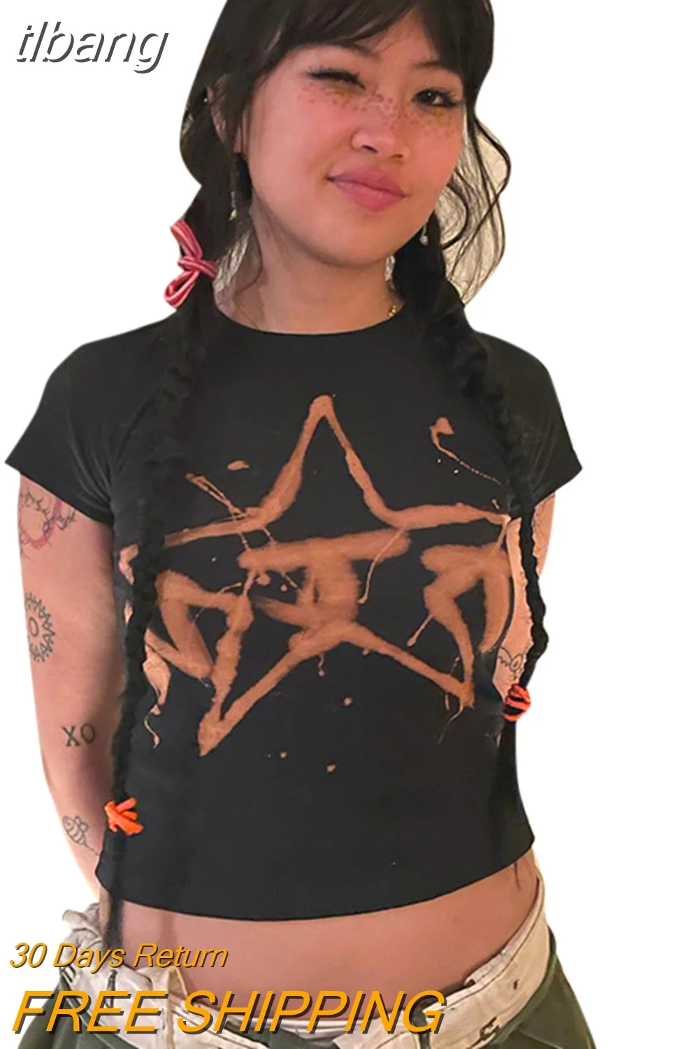 tlbang 2000s Star Print Crop Top 2023 Women Short Sleeve Graphic T Shirts Baby Tee y2k Clothes Fairy Grunge Vest Goth Clothing