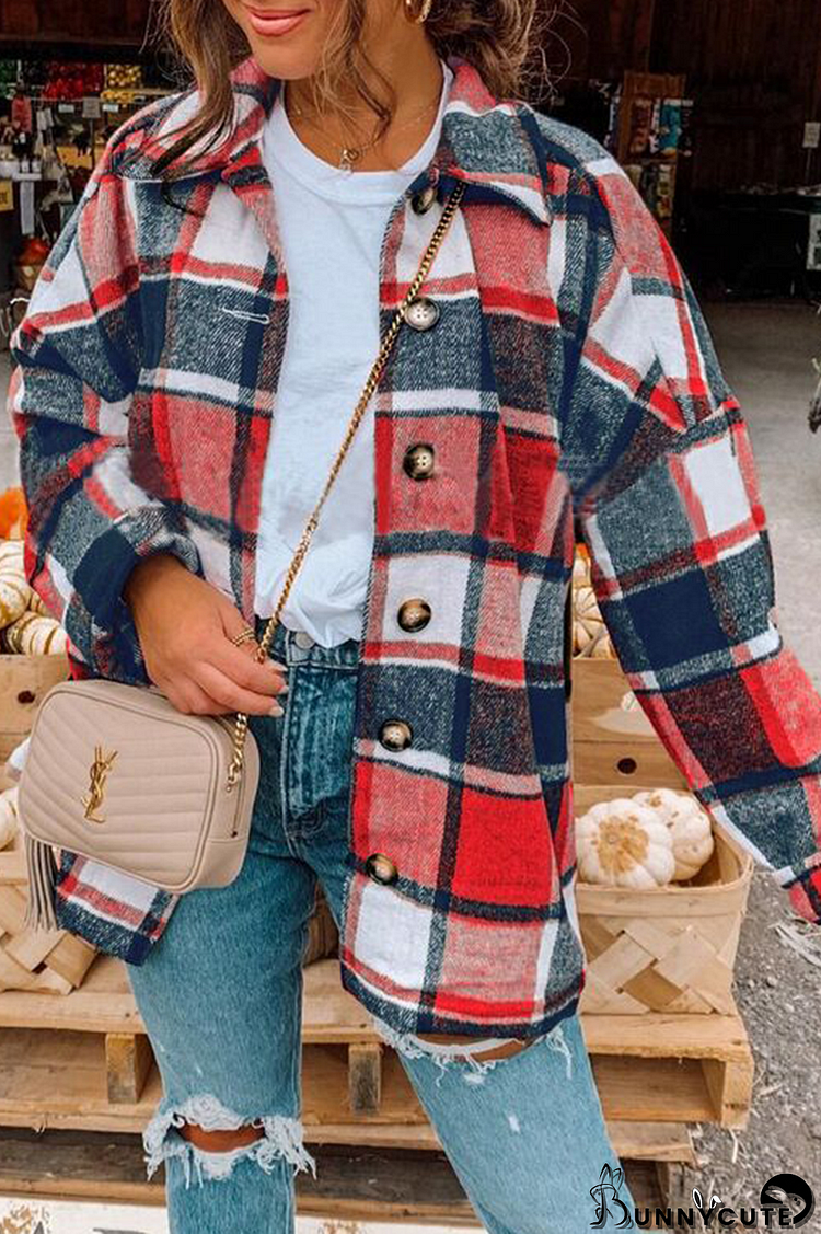 Casual Plaid Split Joint Turndown Collar Tops