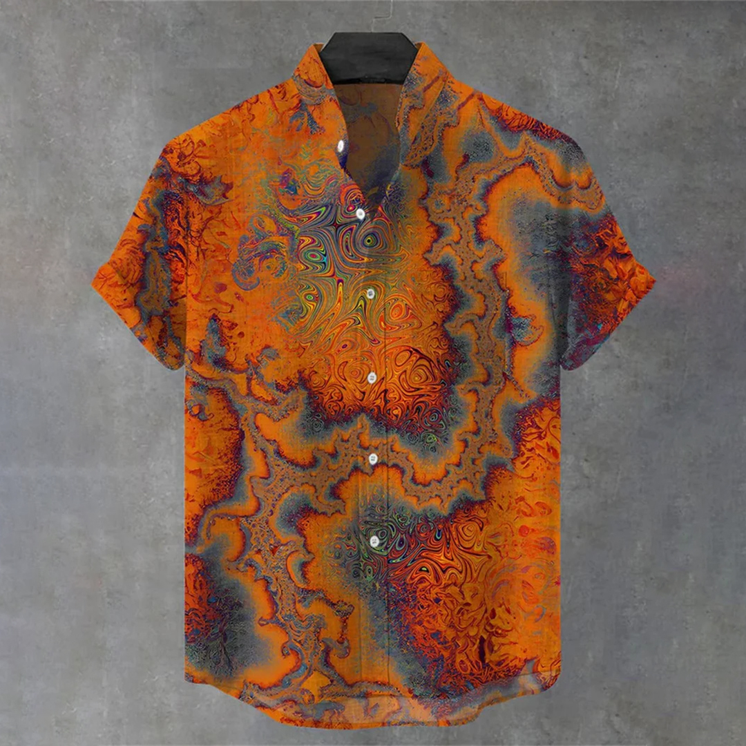 Men's Retro Abstract Color Texture Art Print Cotton And Linen Shirt  artssus