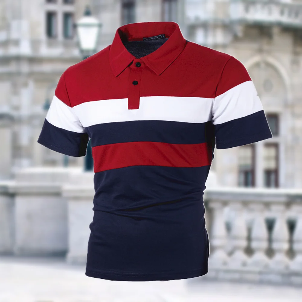 Smiledeer Summer men's retro three-color striped lapel short-sleeved Polo shirt