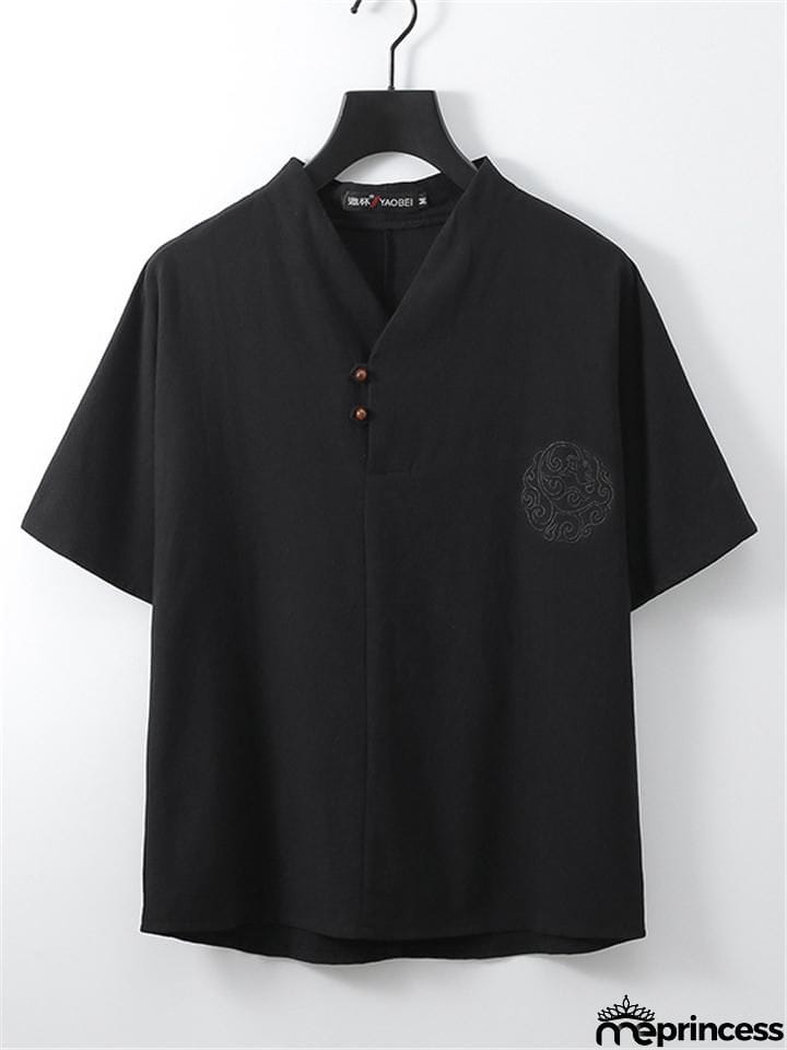 Loose Comfy Retro Print V Neck Short Sleeve T-Shirts