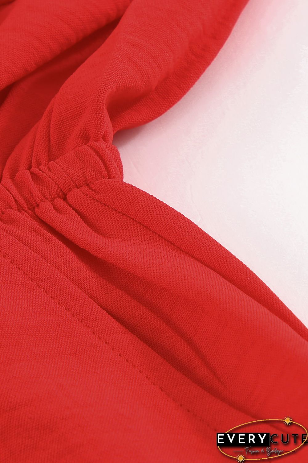 Red Tie Knot Puff Long Sleeve Romper