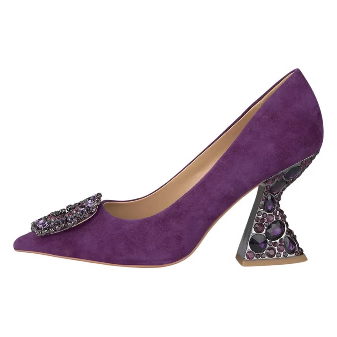 Faux Suede Purple Rhinestone Embellished Elegant Pumps for Ladies