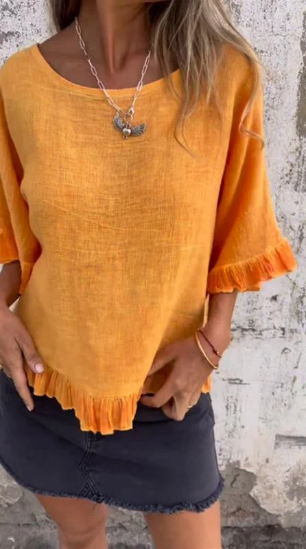 Fungus Hem Design Cotton and Linen Top